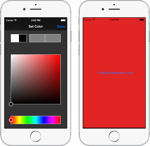 Example of the InfColorPicker library running on iOS