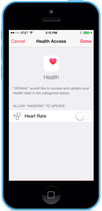 The user is presented with a system-controlled Health Access dialog
