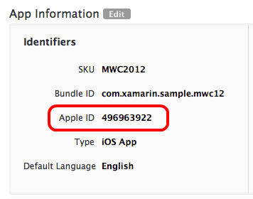 Finding the Apple ID in iTunes Connect