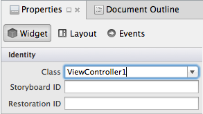 Set the Class to ViewController1