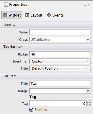 Setting the tab options in the Properties Explorer