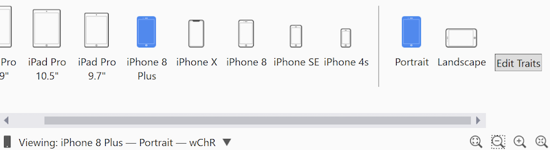 The bottom toolbar, expanded to show devices and orientations
