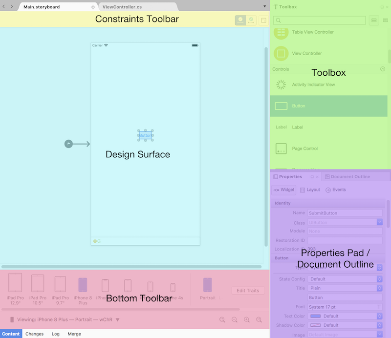 Sections of the iOS Designer