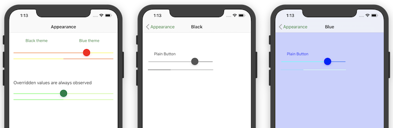 The Appearance sample application demonstrates all three methods