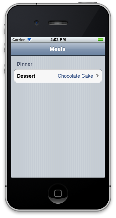 This screenshot shows a table on the left with a cell containing the title of the detail screen on the right, Dessert, along with the value of the selected desert