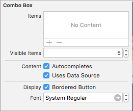 Configuring the combo box attributes
