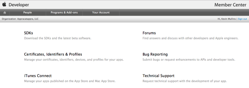 Logging into the Apple Developer Portal