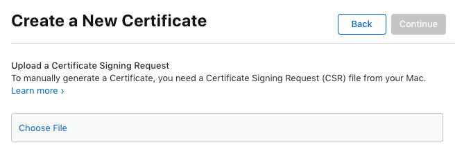 Upload a certificate request file