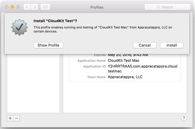 Screenshot shows the Install verification dialog box.