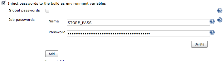 This screenshot is an example of adding the STOREPASS environment variable