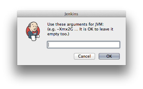 This screenshot shows the dialog that asks for Java command line parameters.
