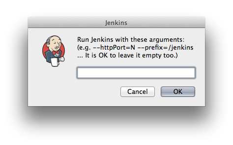 This screenshot shows the dialog that asks for Jenkins command line parameters.