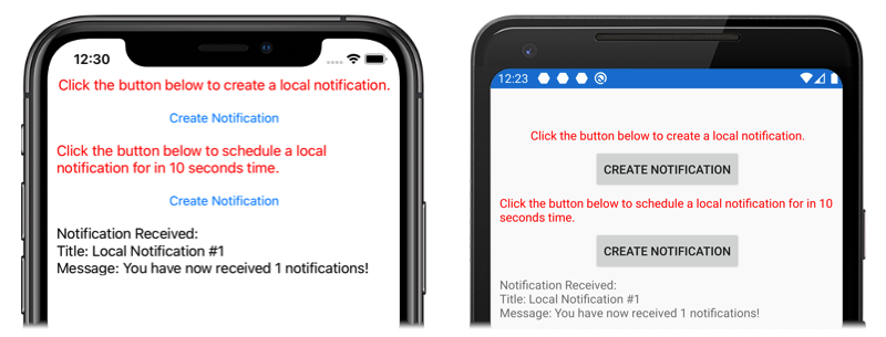 Local notifications application on iOS and Android