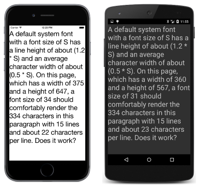 Triple screenshot of estimated font size