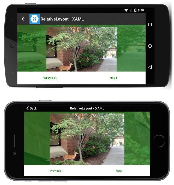 Screenshot shows Photo Application RelativeLayout in Landscape.