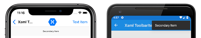 "ToolbarItem secondary menu screenshot Android and iOS"