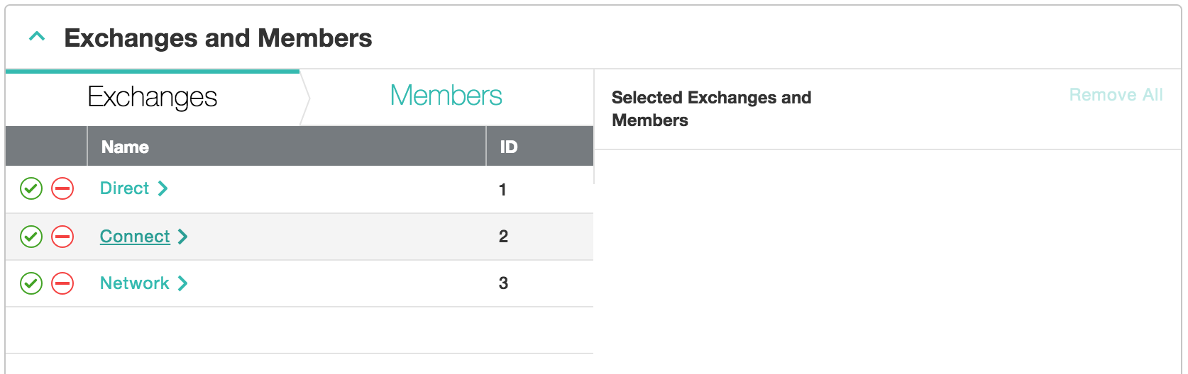 Screenshot that provides information about an exchange and its members.