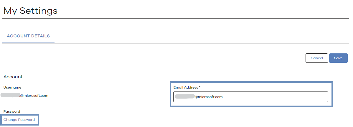 A screenshot that shows how to update email address and password in the Account Details tab.