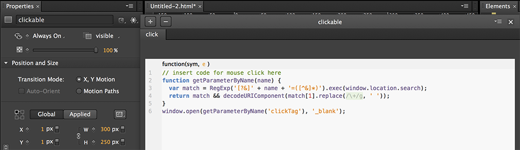 Screenshot of the Click Tag Code.