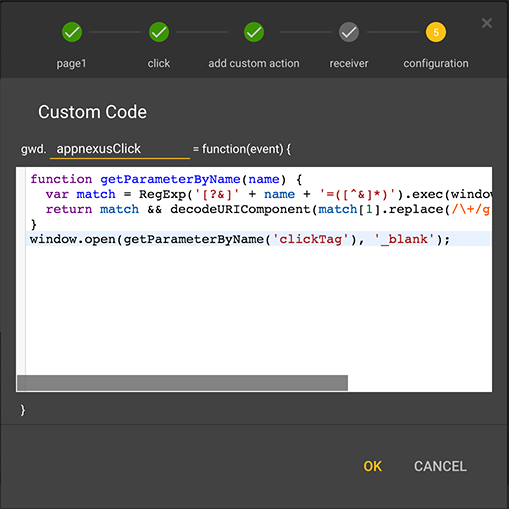 Screenshot of the custom code.