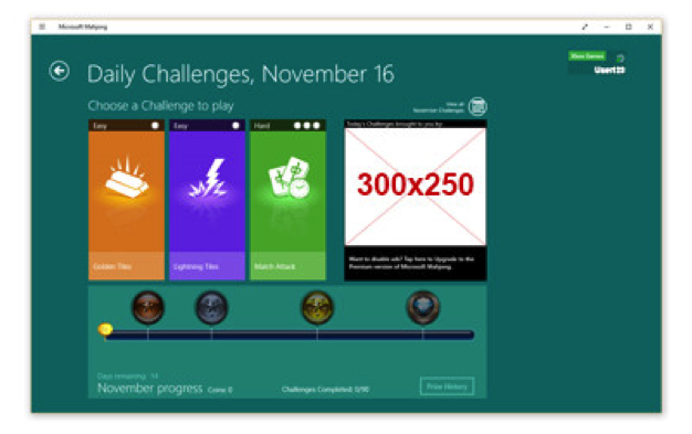 Screenshot of Daily challenge screens in Microsoft Mahjong.