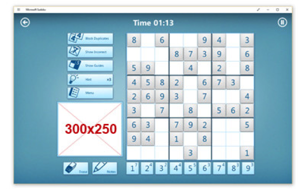 Diagram of Game Play and Game Completion Screens in Microsoft Sudoku.