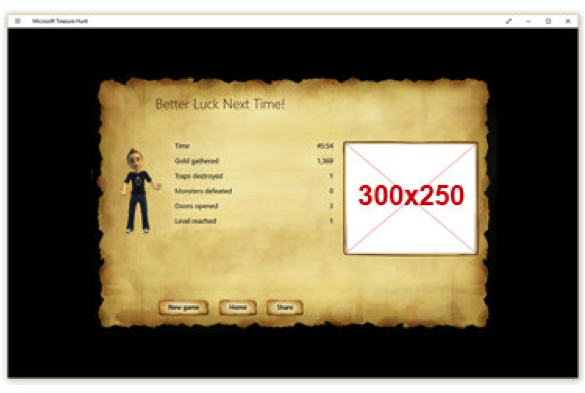 Screenshot of Game play and game completion screens in Microsoft Treasure Hunt.