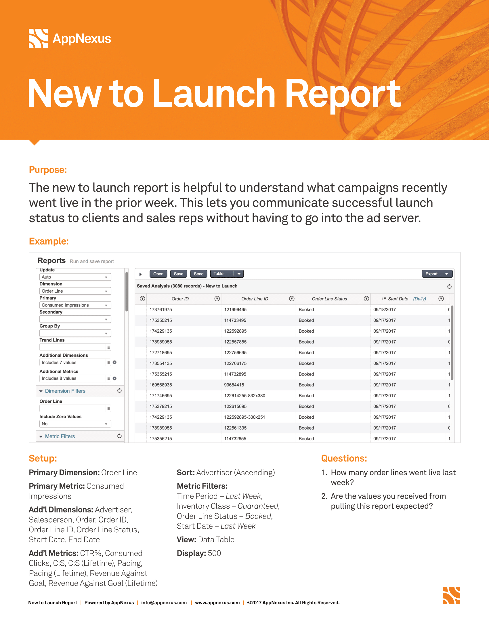 Screenshot that provides details about the New to Launch report.