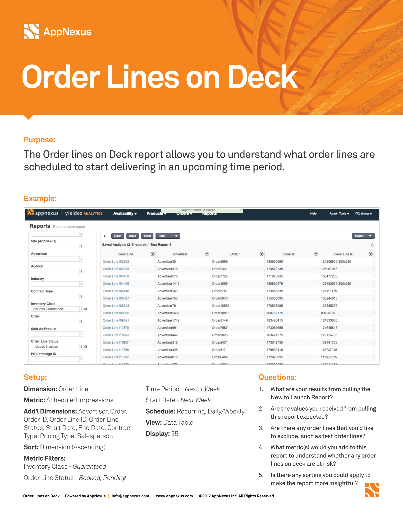 Screenshot that provides details about the Order Lines on Deck report.