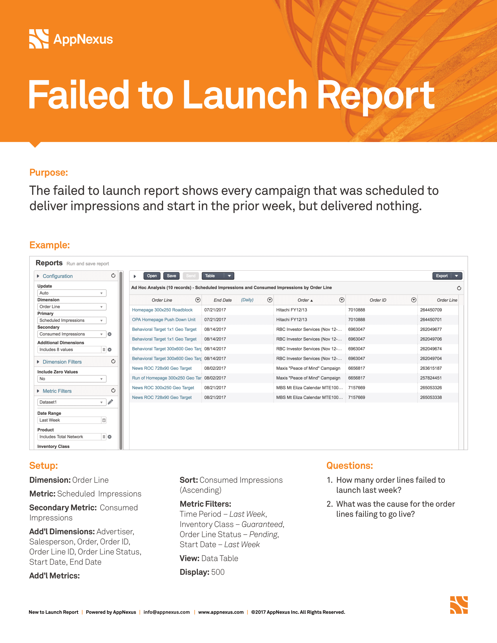 Screenshot that provides details about the Failed to Launch report.