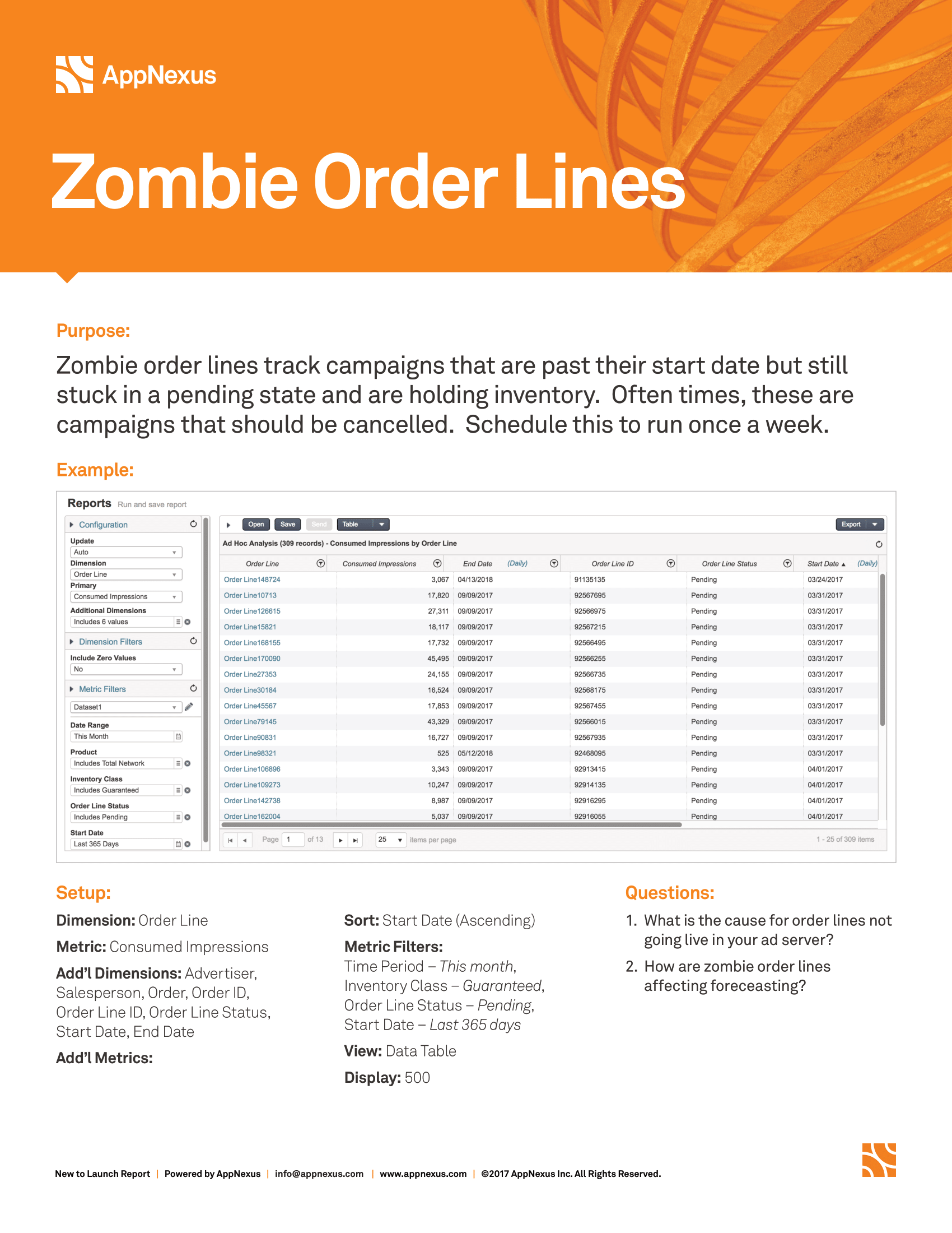 Screenshot that provides details about the Zombie Order Lines report.
