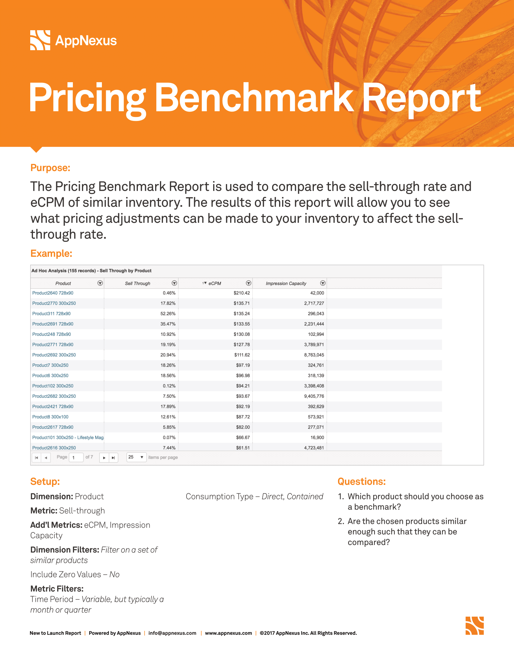 Screenshot that provides details about the Pricing Benchmark report.