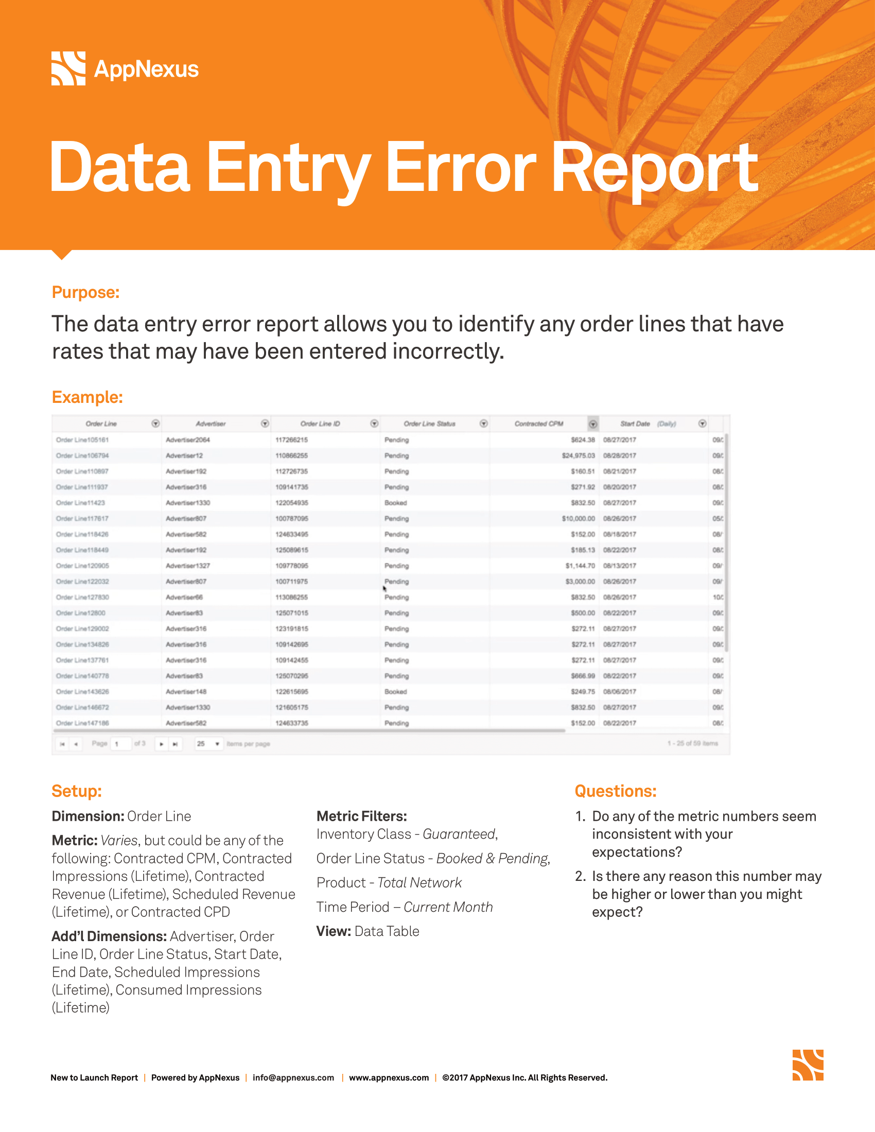 Screenshot that provides details about the Data Entry Error report.