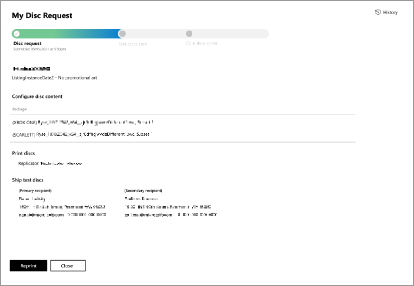 Screenshot of the My Disc Request page in Partner Center.