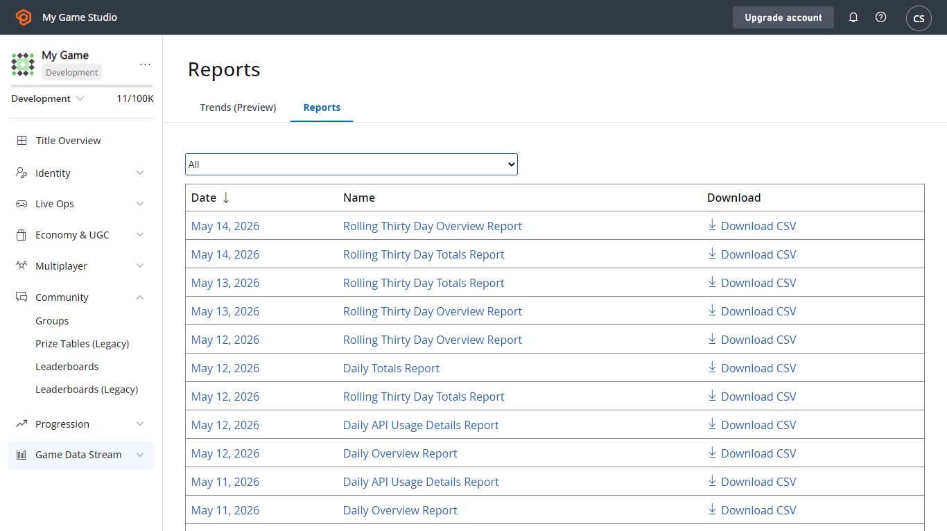 Game Manager - Reports
