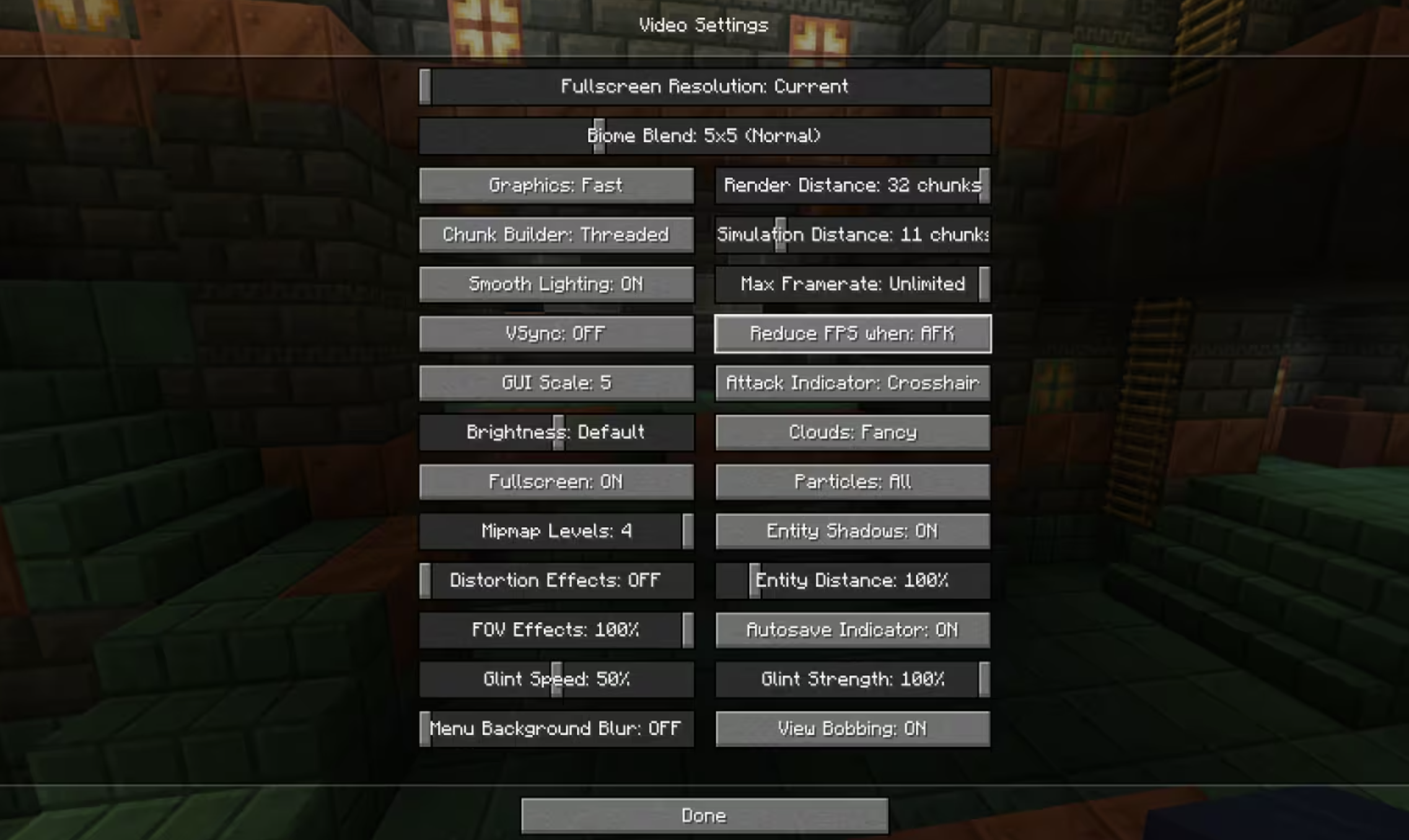 Minecraft frame limiter menu