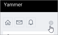 Yammer navigation, including Settings icon.