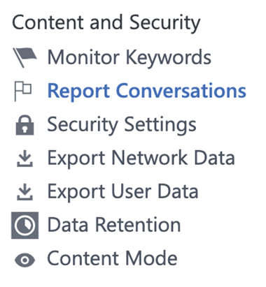 screenshot showing yammer reporting settings.