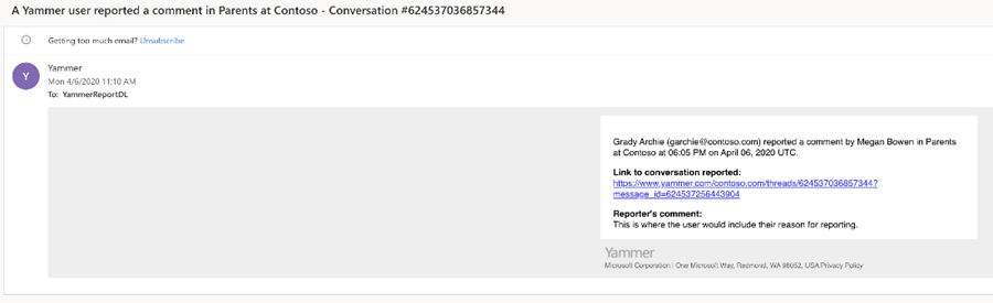 screenshot showing reported conversation notification.