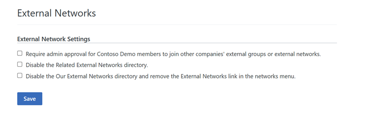 Screenshot that shows a list of available external network settings.