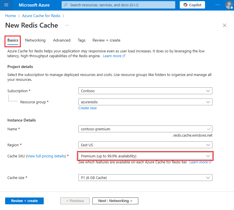 Screenshot of creating a Premium cache.