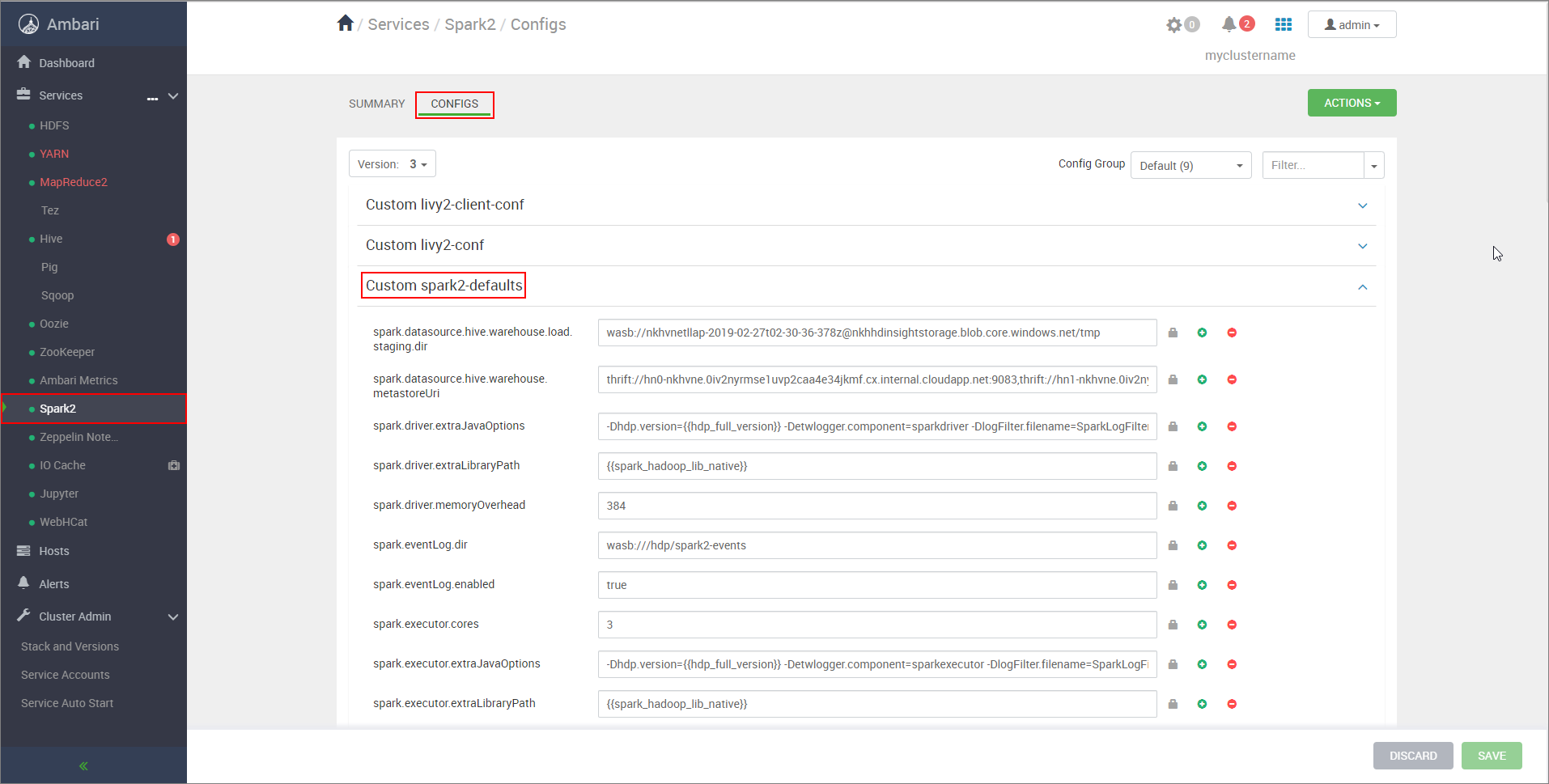 Apache Ambari Spark2 configuration.