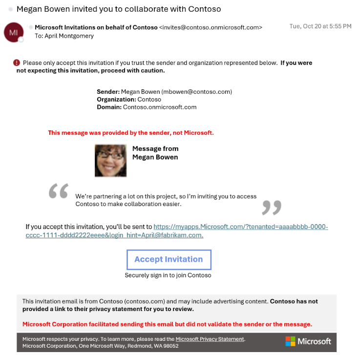 Screenshot of the B2B invitation email.