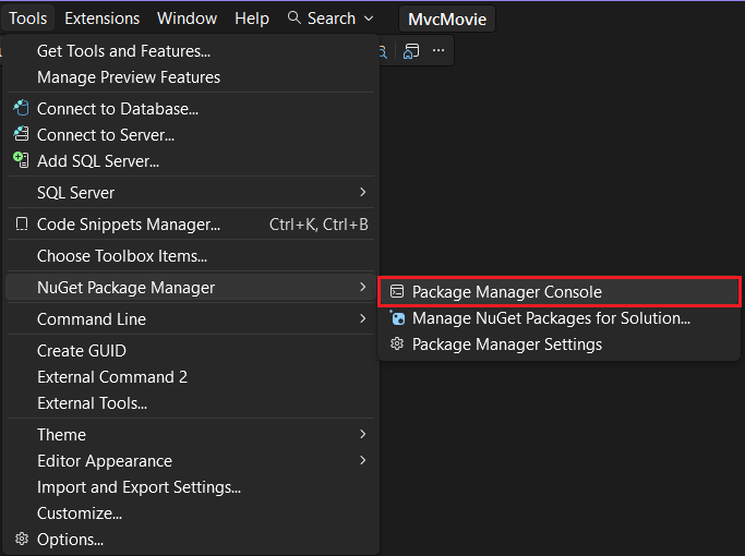 PMC menu.