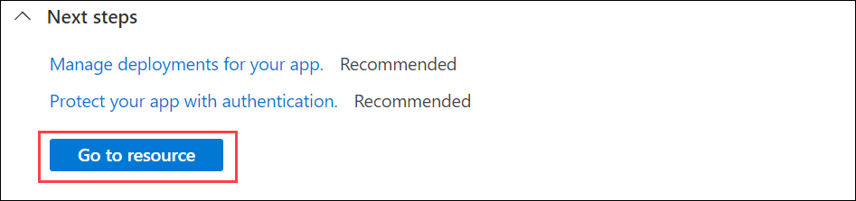 Screenshot that shows the button to go to the resource.
