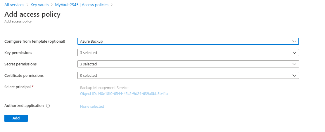 Screenshot that shows the Azure Backup selection.