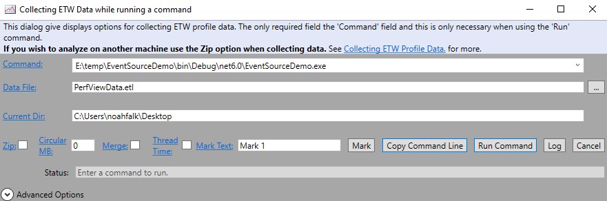 PerfView Run Dialog