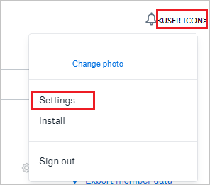 Configure single sign-on Screenshot that shows the "USER ICON" action and "Settings" selected.