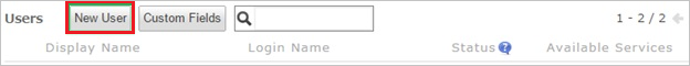 New Users Screenshot that shows the "Users" section with the "New User" action selected.