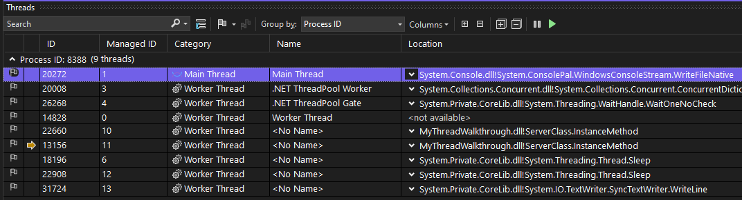 ThreadsWindow Screenshot of the Threads Window.